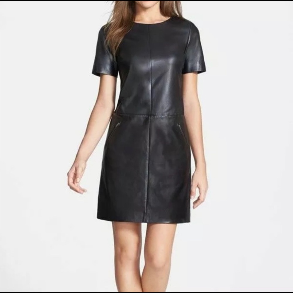 Halogen leather dress. Size M. Worn once. Genuine leather.